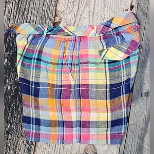 Polo Ralph Lauren Shorts Women's Size Large Plaid Linen Loose Fit Elastic Waist
